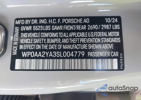 2025 Porsche Panamera 4 из США, поврежденный, VIN WP0AA2YA3SL004779